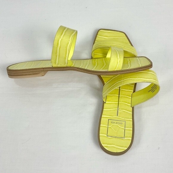 Dolce Vita Yellow Slide Sandal Isaac Flats Sz 9.5 Citron Croco Embossed - Picture 9 of 10